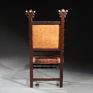 Pair of 17th Century Italian Baroque Parcel-Gilt Walnut Leather Armchairs