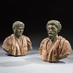 Pair of Late 19th Century Portrait Busts of Caesars Marcus Aurelius and Caracalla