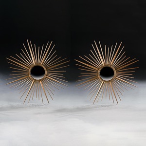 Large Pair of Mid Century Chaty Vallauris Sunburst Mirrors with Convex Plates