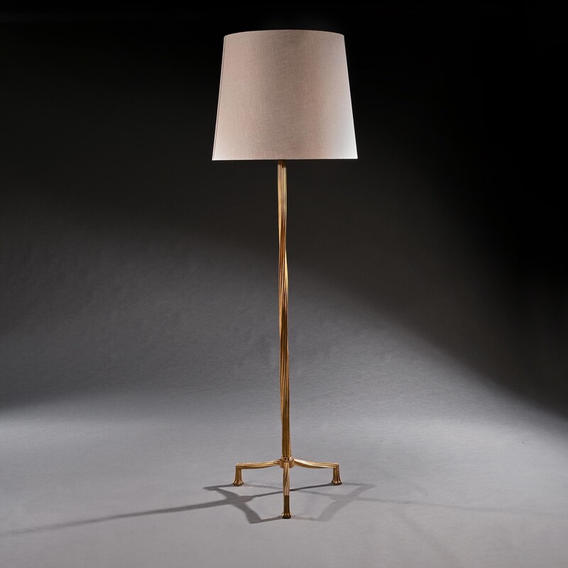 French Art Deco Tripod Floor Lamp In Gilt Bronze by Mason Ramsay