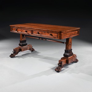 A George IV Period Rosewood Library Table With Carved Lions Paw Feet 
