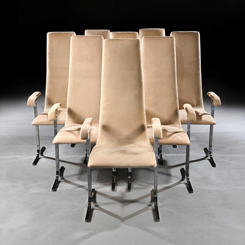 Set of Eight Mid Century High Back Lisse Dining Chairs Designed by Tim Bates for Pieff 