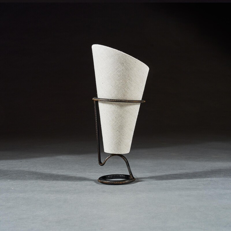 Mid 20th Century Jacques Adnet Black Leather Stitched Torch Shaped Table Lamp