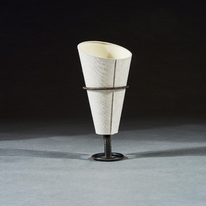 Mid 20th Century Jacques Adnet Black Leather Stitched Torch Shaped Table Lamp