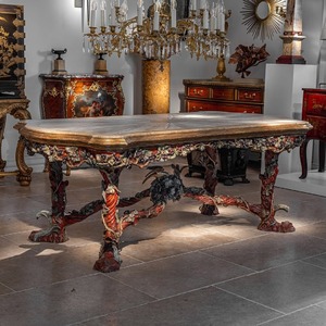 Italian carved wood faux bois vine branch polychrome centre table