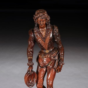 A Fine and Imposing Pair of Large-Scale Carved Walnut Venetian Figures in Elaborate Costume by Valentino Besarel (1829-1902)