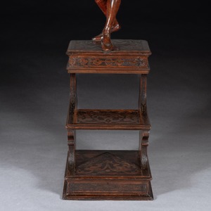A Fine and Imposing Pair of Large-Scale Carved Walnut Venetian Figures in Elaborate Costume by Valentino Besarel (1829-1902)